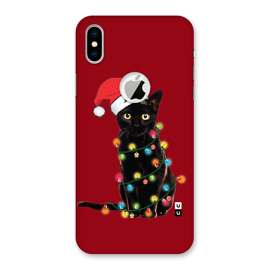 Christmas Cap Cute Cat Back Case for iPhone XS Logo Cut
