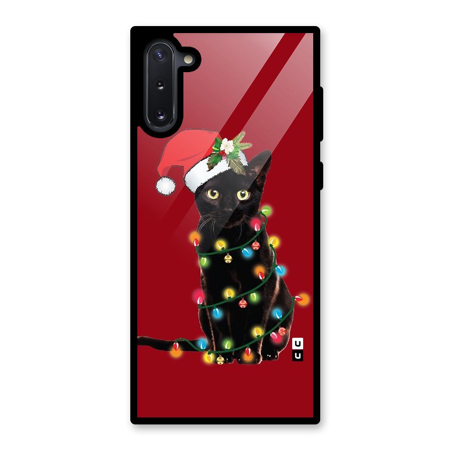 Christmas Cap Cute Cat Glass Back Case for Galaxy Note 10
