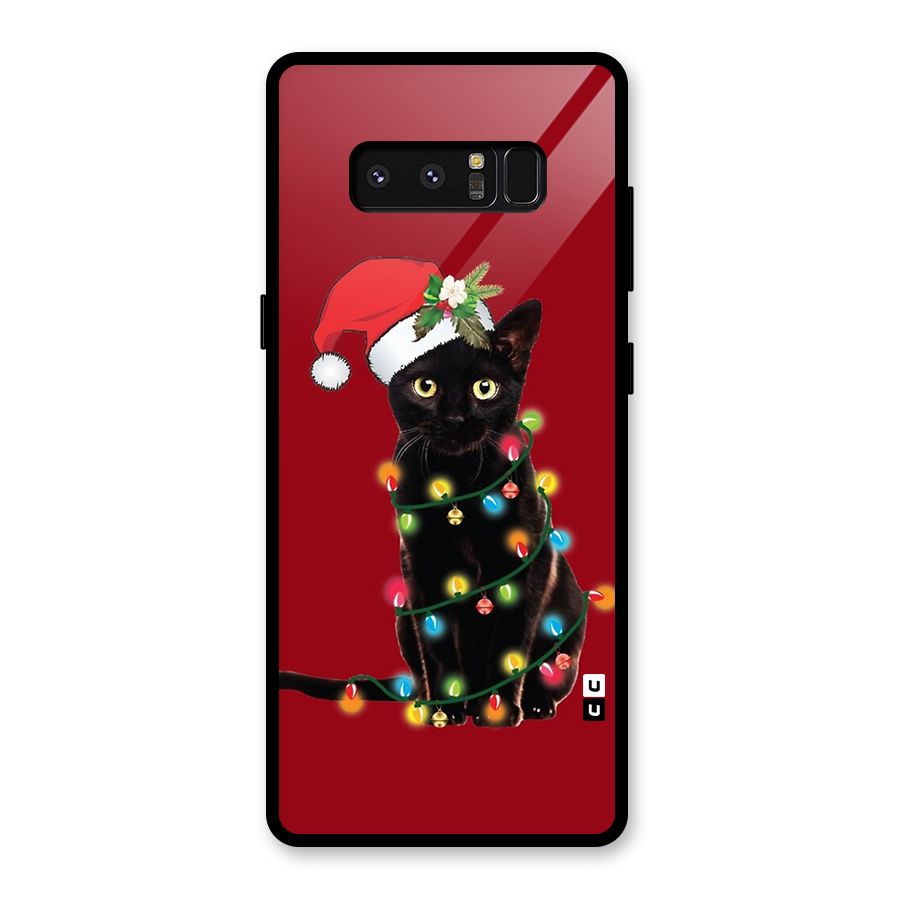Christmas Cap Cute Cat Glass Back Case for Galaxy Note 8