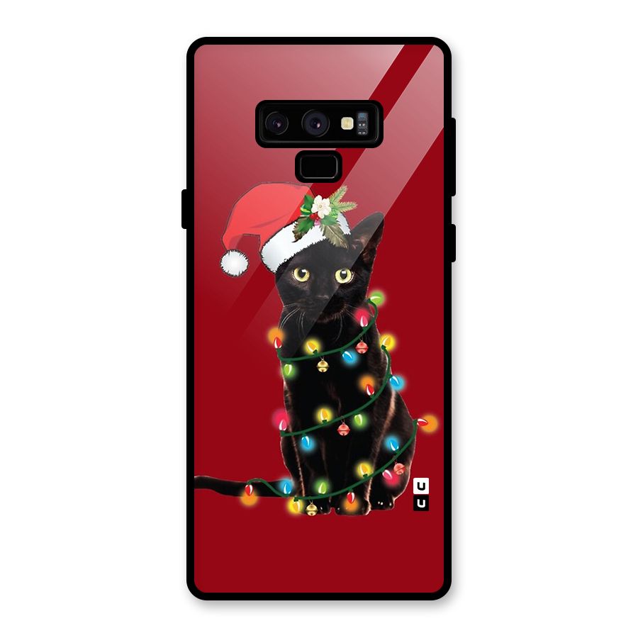 Christmas Cap Cute Cat Glass Back Case for Galaxy Note 9
