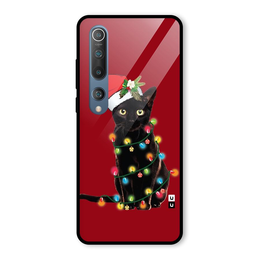 Christmas Cap Cute Cat Glass Back Case for Mi 10