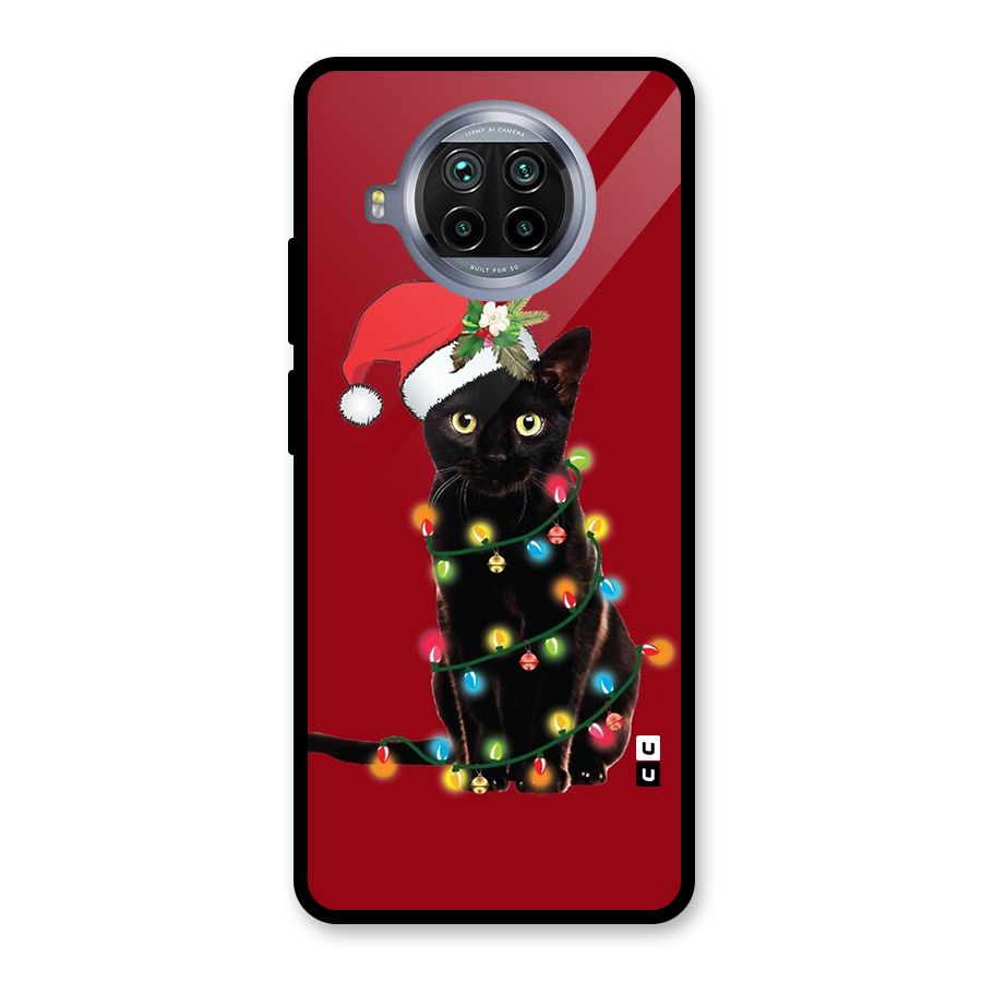 Christmas Cap Cute Cat Glass Back Case for Mi 10i