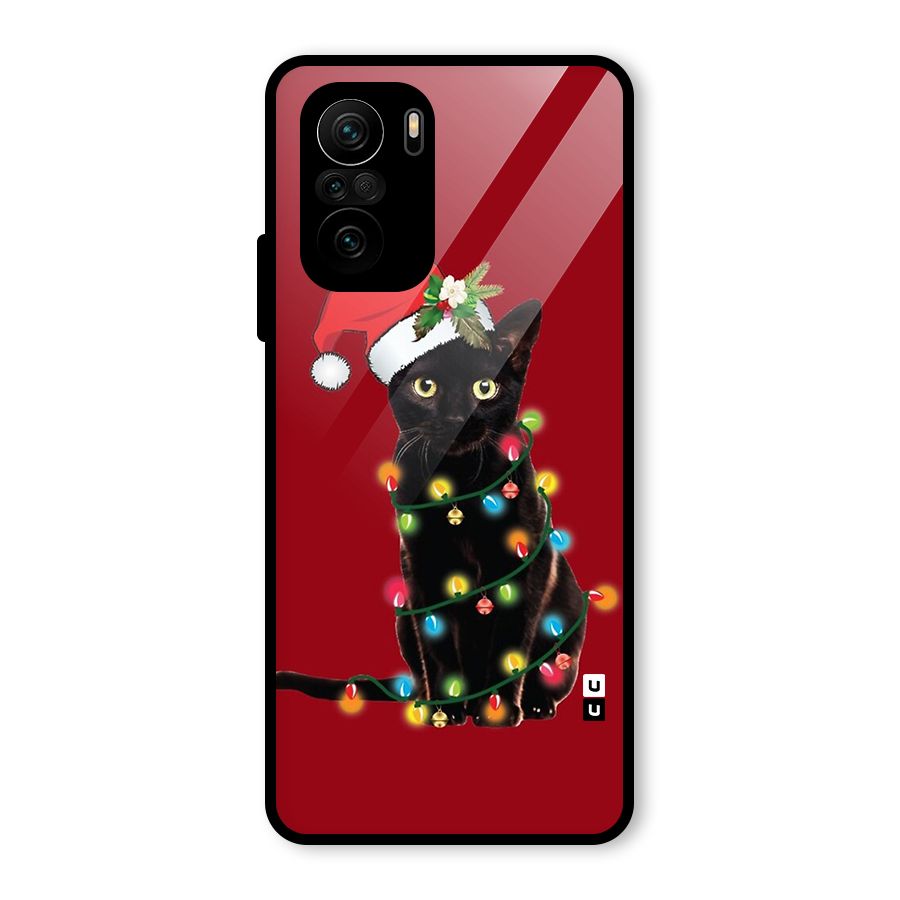 Christmas Cap Cute Cat Glass Back Case for Mi 11X Pro