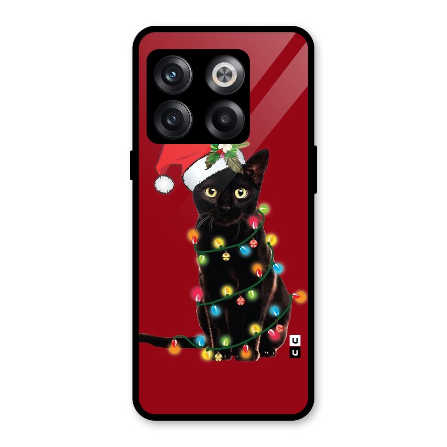Christmas Cap Cute Cat Glass Back Case for OnePlus 10T