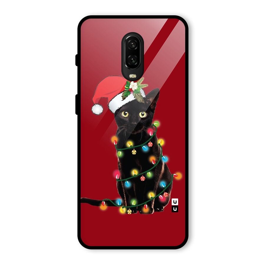 Christmas Cap Cute Cat Glass Back Case for OnePlus 6T