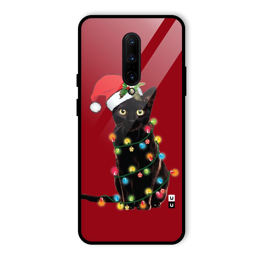Christmas Cap Cute Cat Glass Back Case for OnePlus 7 Pro