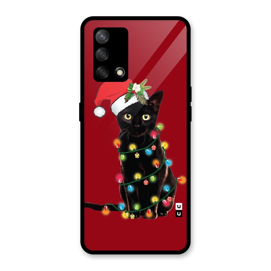 Christmas Cap Cute Cat Glass Back Case for Oppo F19
