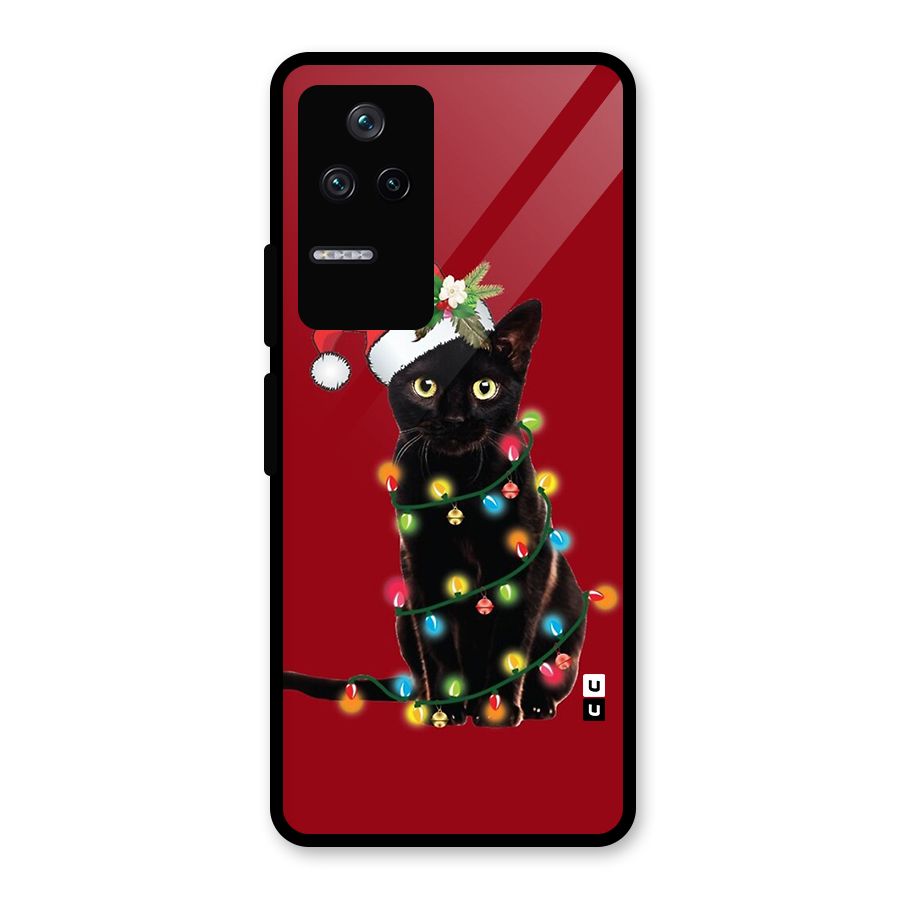 Christmas Cap Cute Cat Glass Back Case for Poco F4 5G