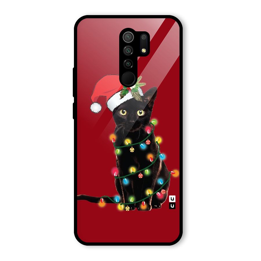 Christmas Cap Cute Cat Glass Back Case for Poco M2