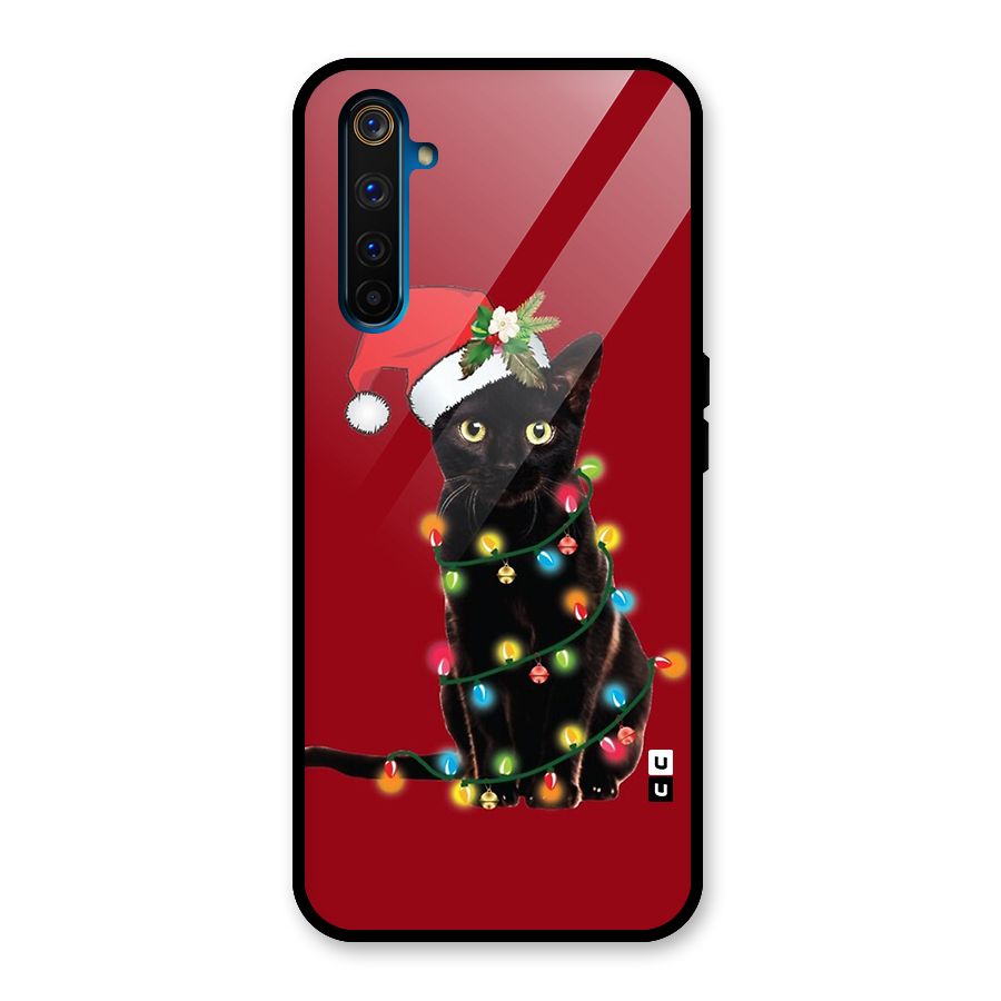 Christmas Cap Cute Cat Glass Back Case for Realme 6 Pro
