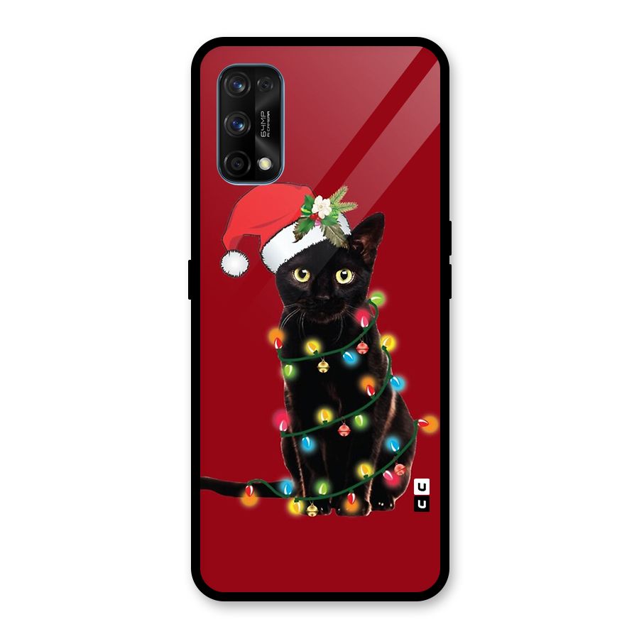 Christmas Cap Cute Cat Glass Back Case for Realme 7 Pro