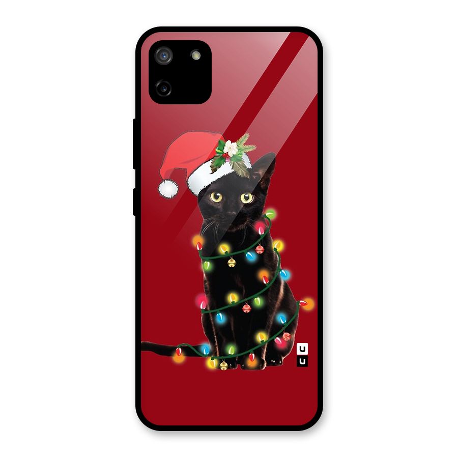 Christmas Cap Cute Cat Glass Back Case for Realme C11