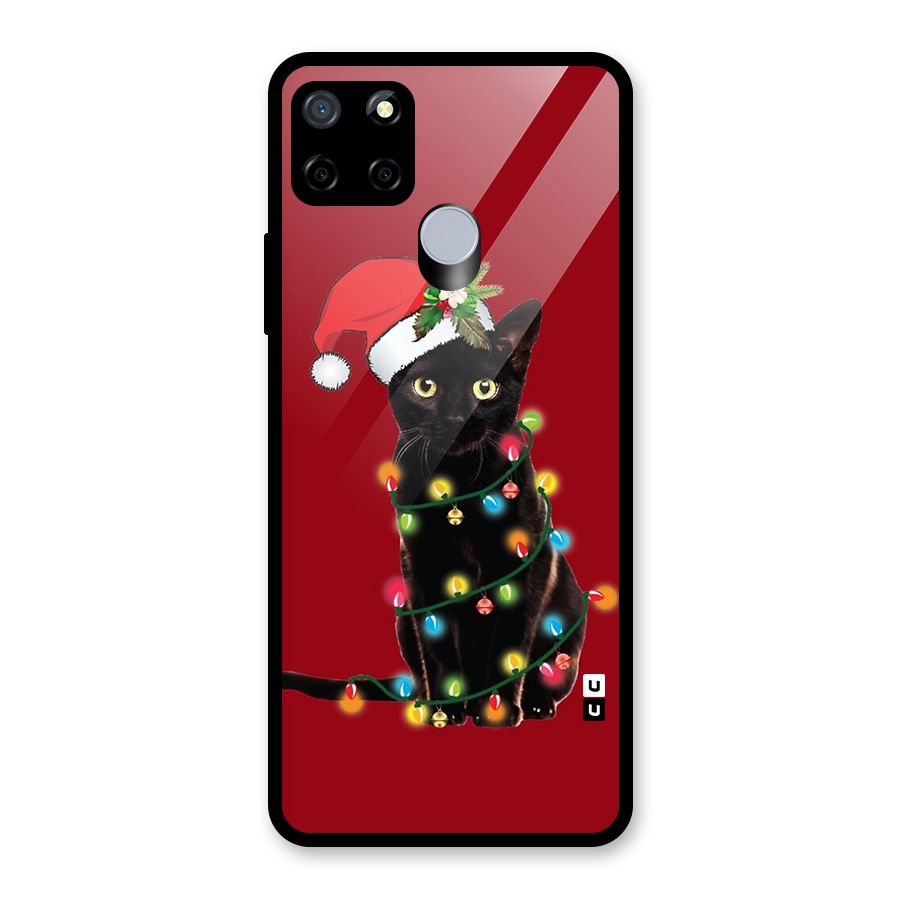 Christmas Cap Cute Cat Glass Back Case for Realme C12