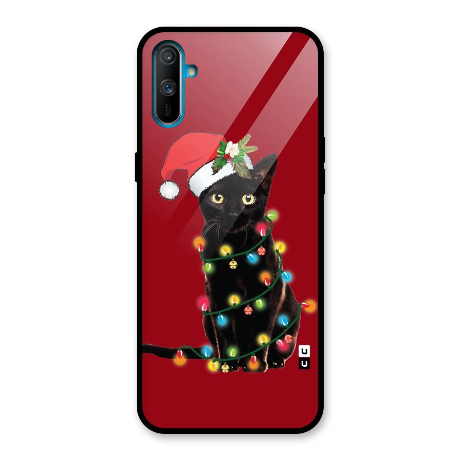 Christmas Cap Cute Cat Glass Back Case for Realme C3