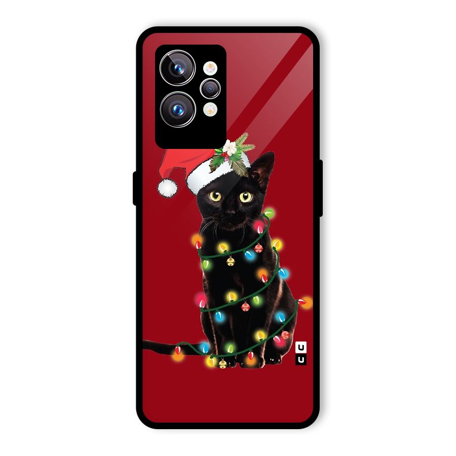 Christmas Cap Cute Cat Glass Back Case for Realme GT2 Pro