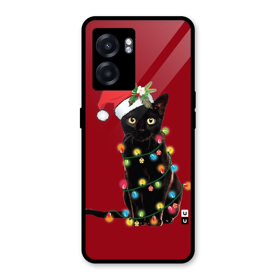 Christmas Cap Cute Cat Glass Back Case for Realme Narzo 50 5G