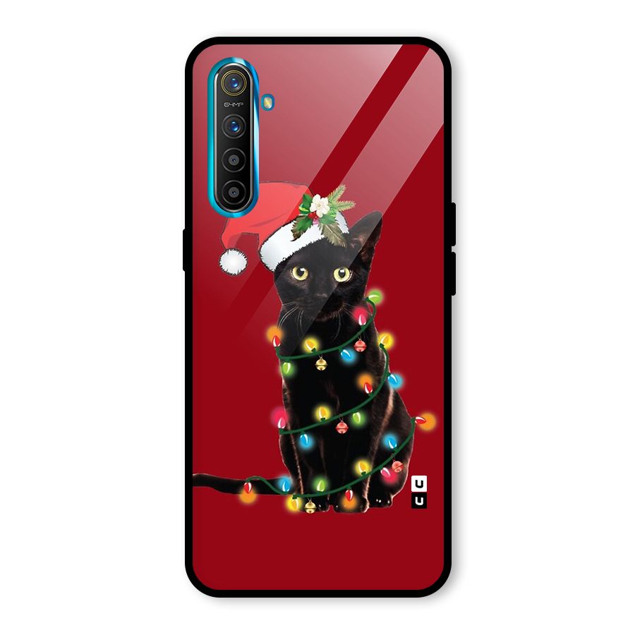 Christmas Cap Cute Cat Glass Back Case for Realme X2