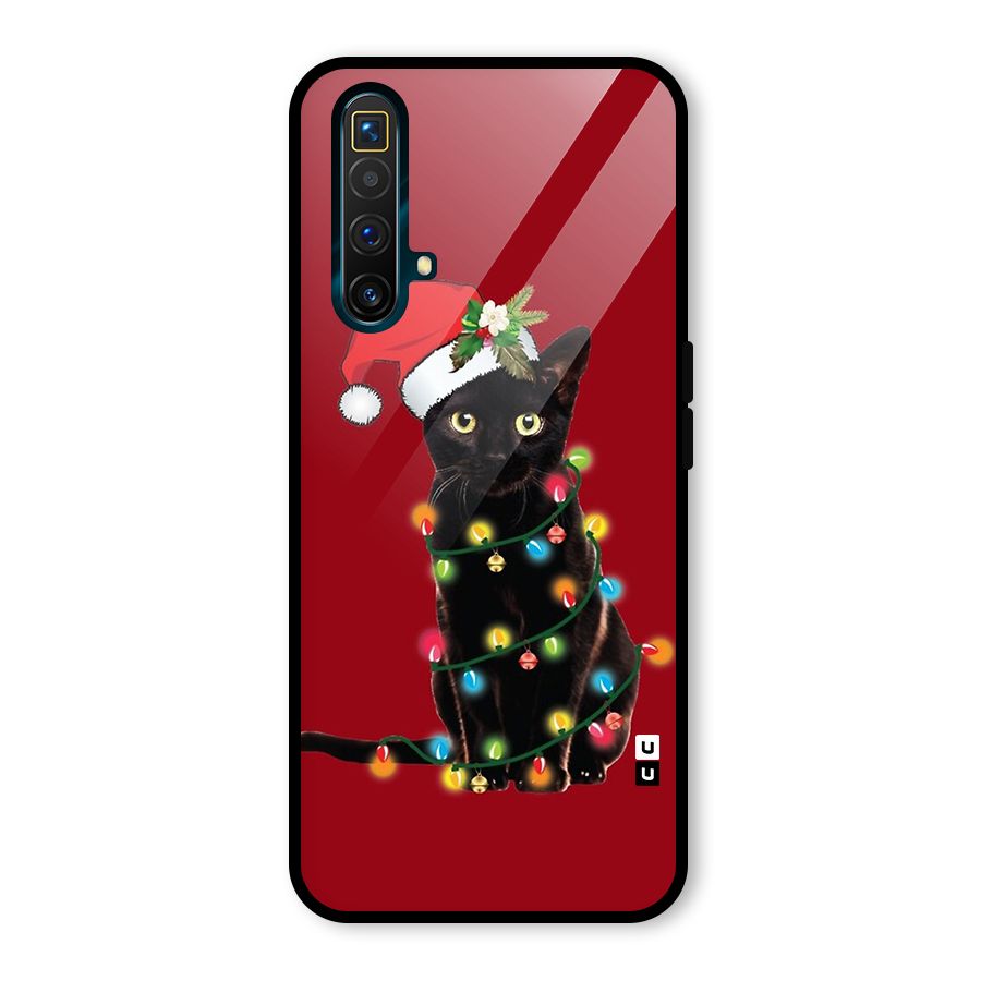 Christmas Cap Cute Cat Glass Back Case for Realme X3 SuperZoom