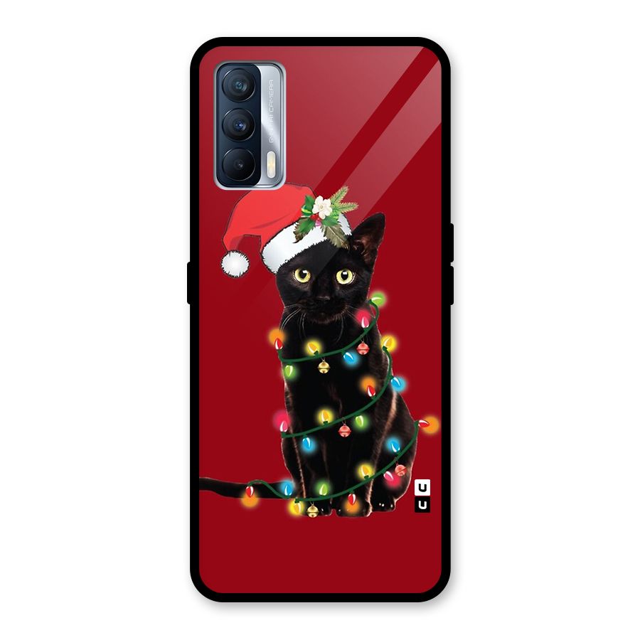Christmas Cap Cute Cat Glass Back Case for Realme X7