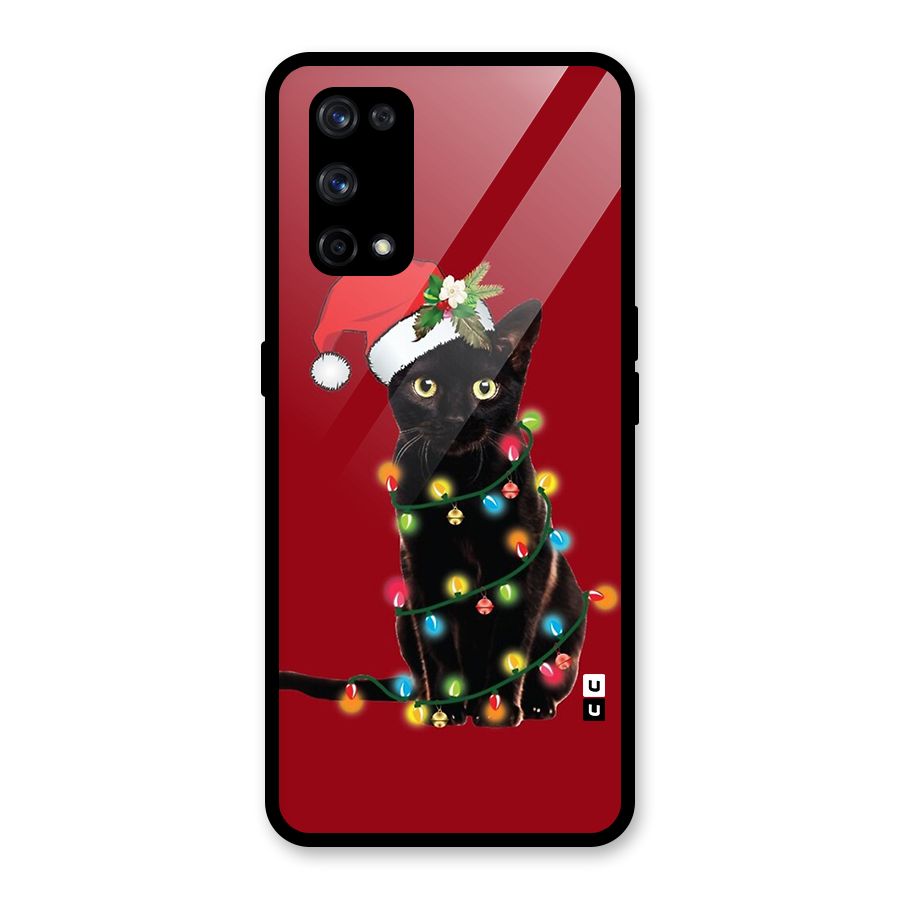 Christmas Cap Cute Cat Glass Back Case for Realme X7 Pro