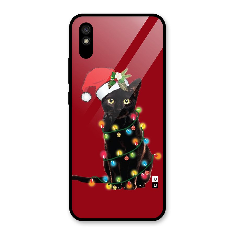 Christmas Cap Cute Cat Glass Back Case for Redmi 9A