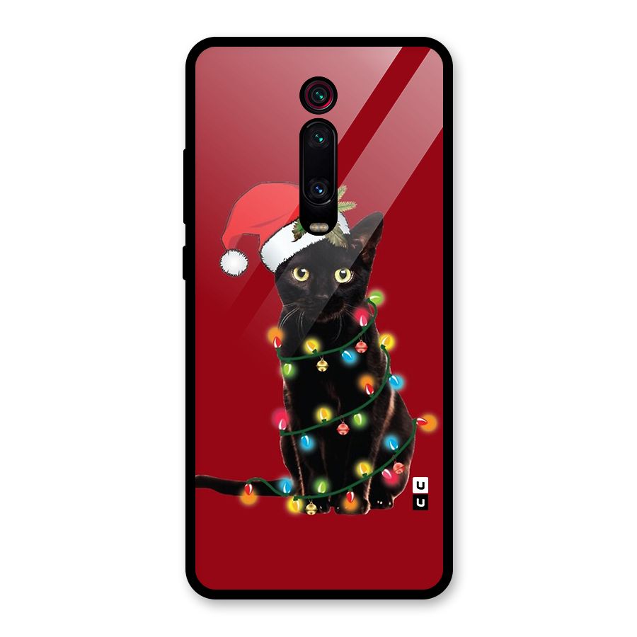 Christmas Cap Cute Cat Glass Back Case for Redmi K20