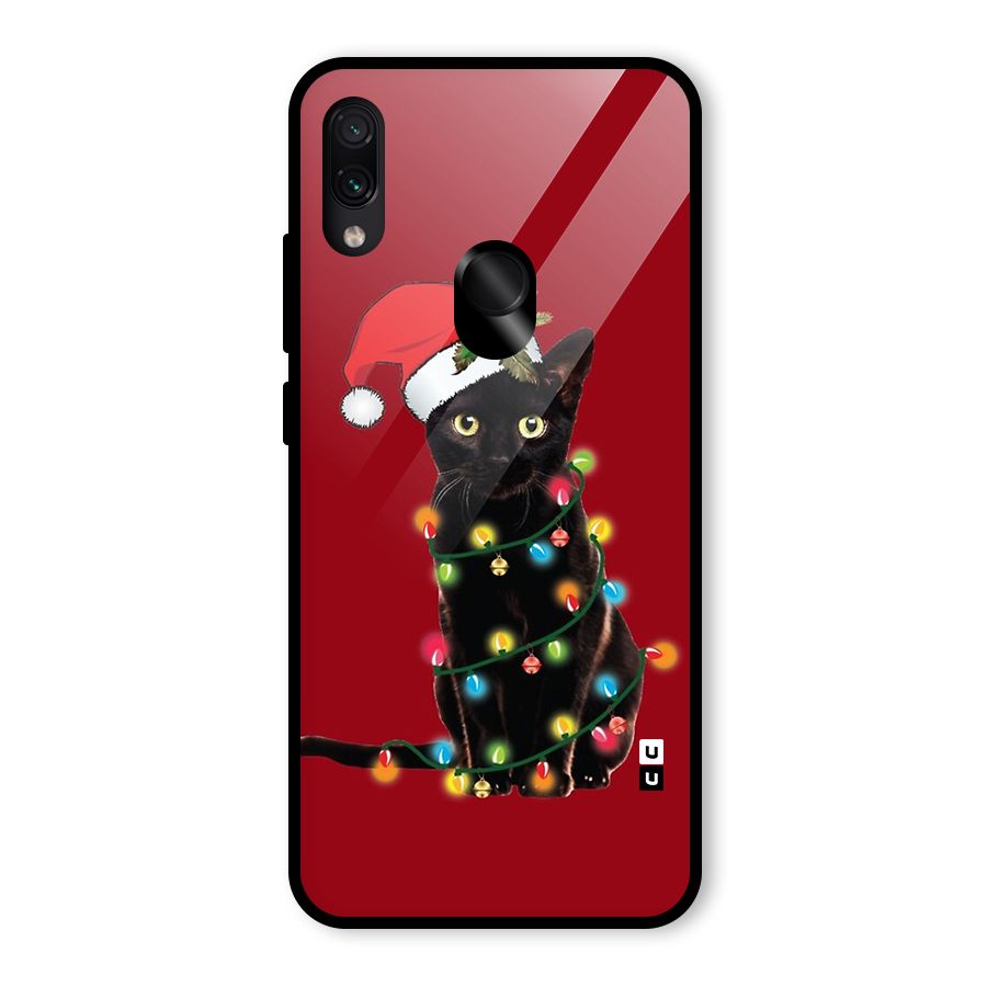 Christmas Cap Cute Cat Glass Back Case for Redmi Note 7