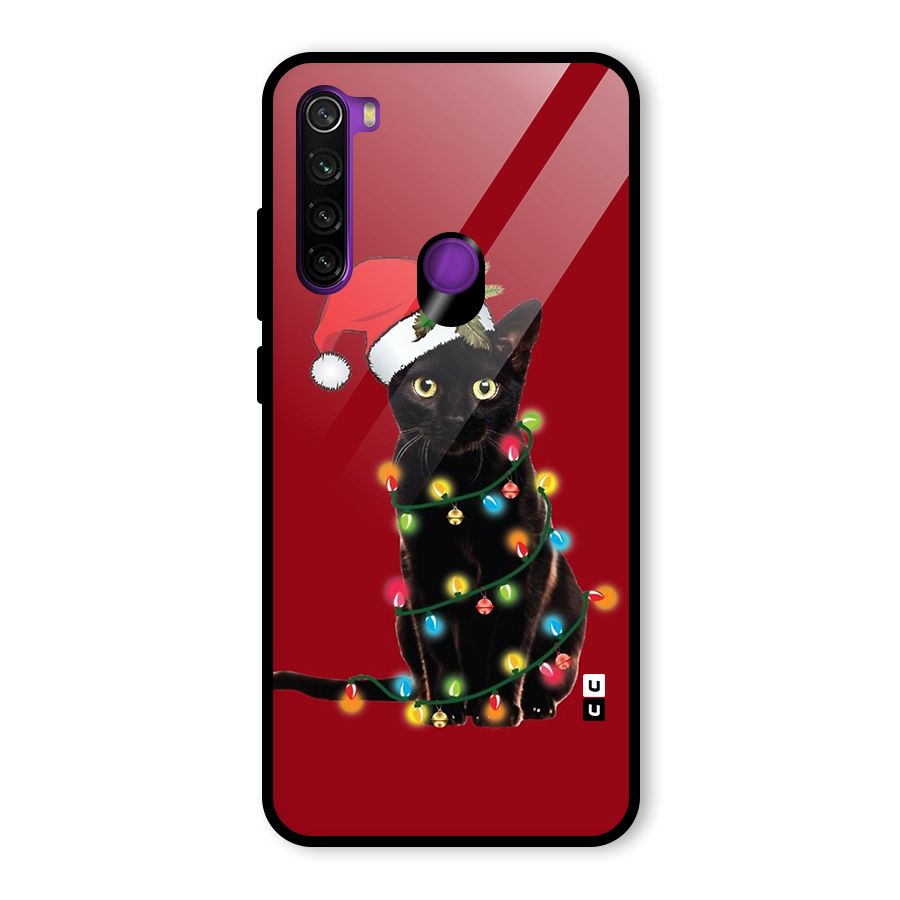 Christmas Cap Cute Cat Glass Back Case for Redmi Note 8