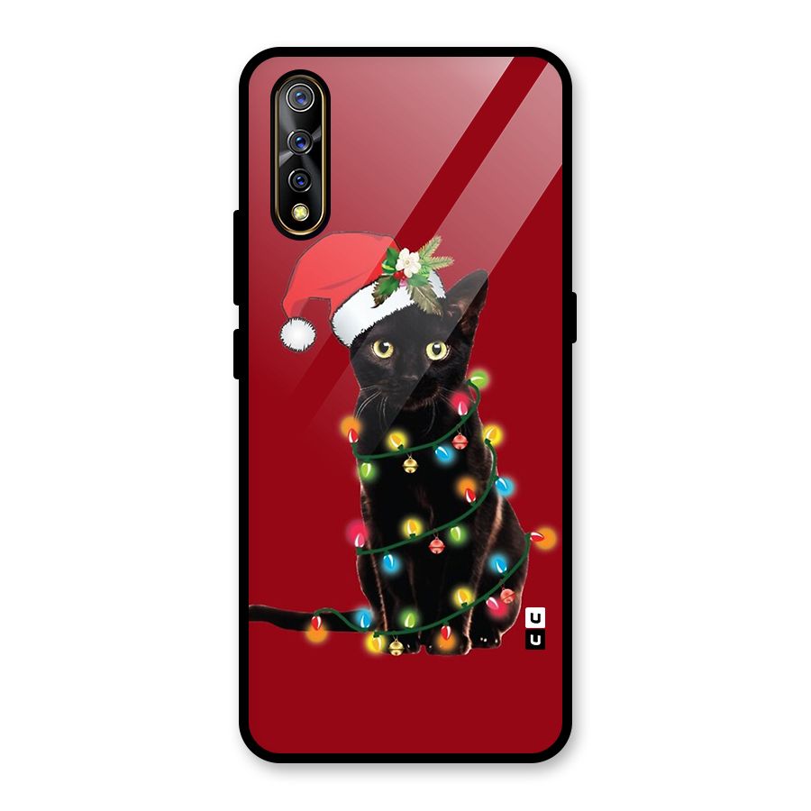 Christmas Cap Cute Cat Glass Back Case for Vivo S1