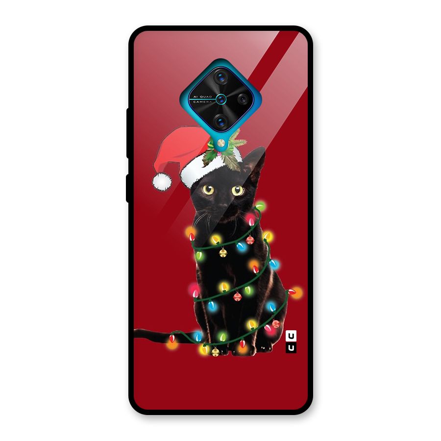 Christmas Cap Cute Cat Glass Back Case for Vivo S1 Pro