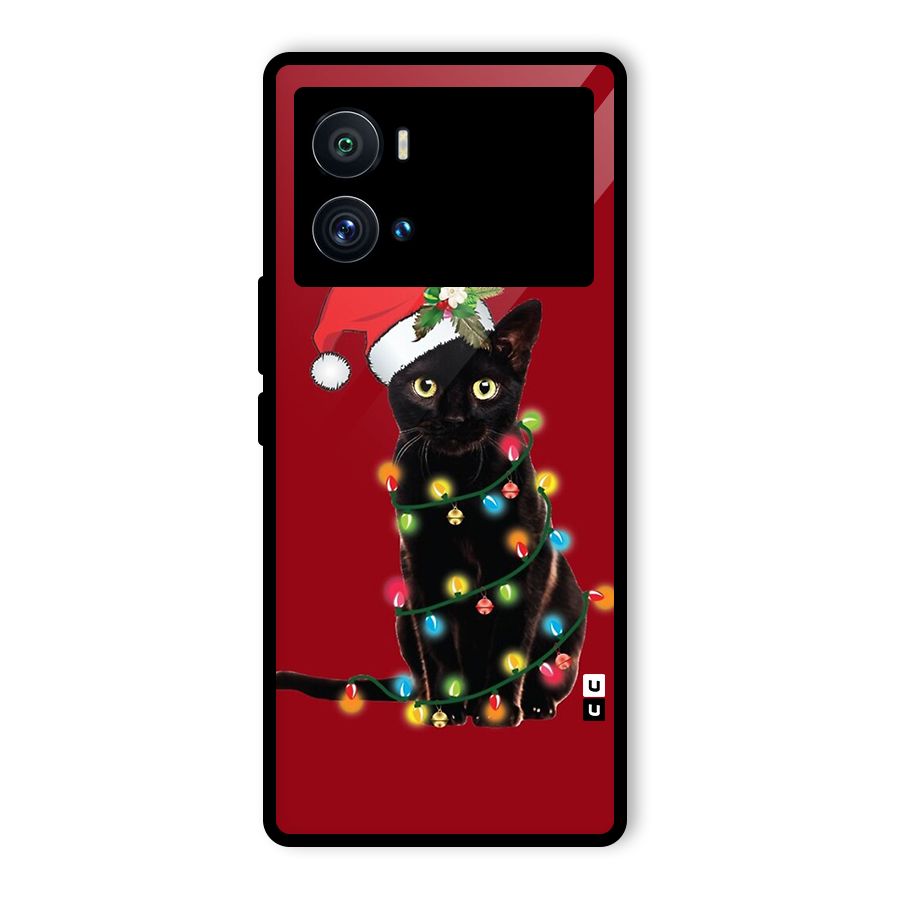 Christmas Cap Cute Cat Glass Back Case for Vivo iQOO 9 Pro