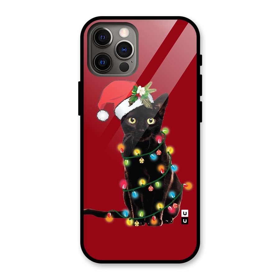 Christmas Cap Cute Cat Glass Back Case for iPhone 12 Pro