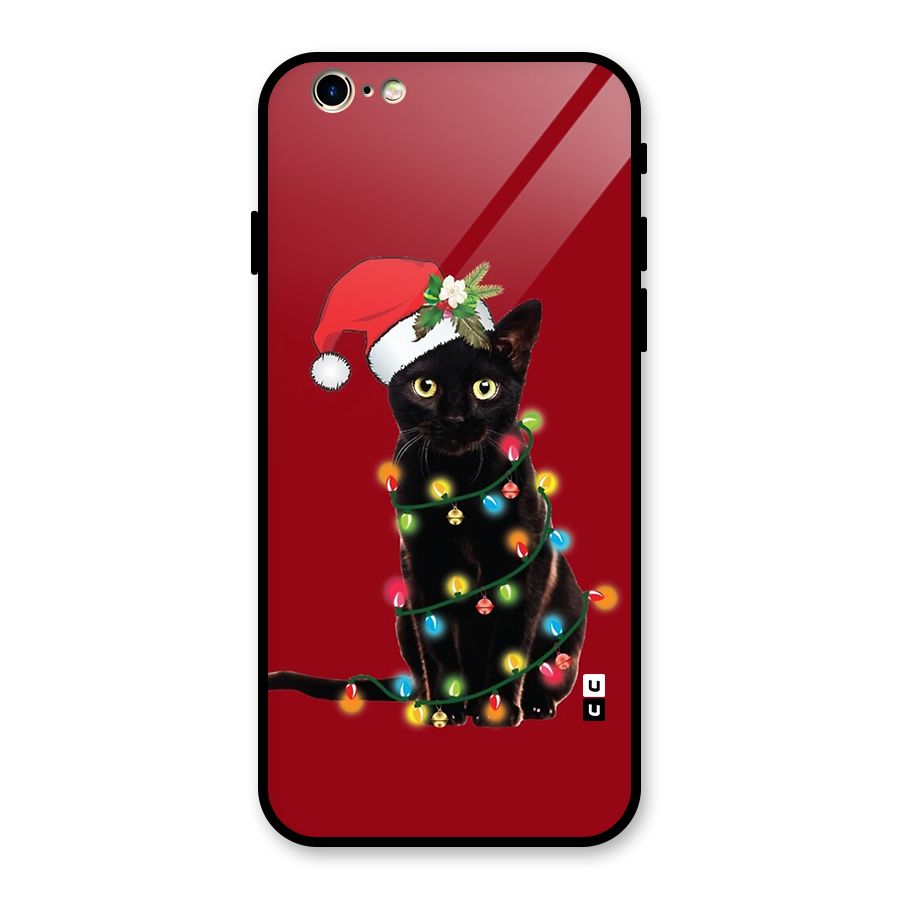 Christmas Cap Cute Cat Glass Back Case for iPhone 6 6S