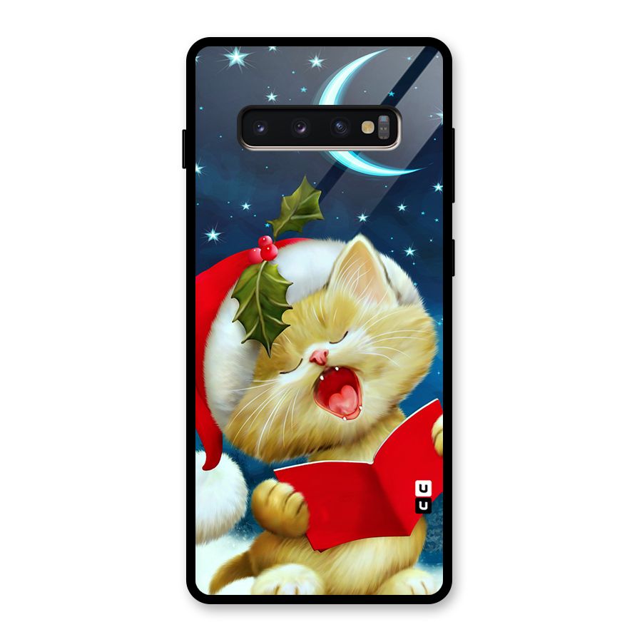 Christmas Cat Glass Back Case for Galaxy S10 Plus