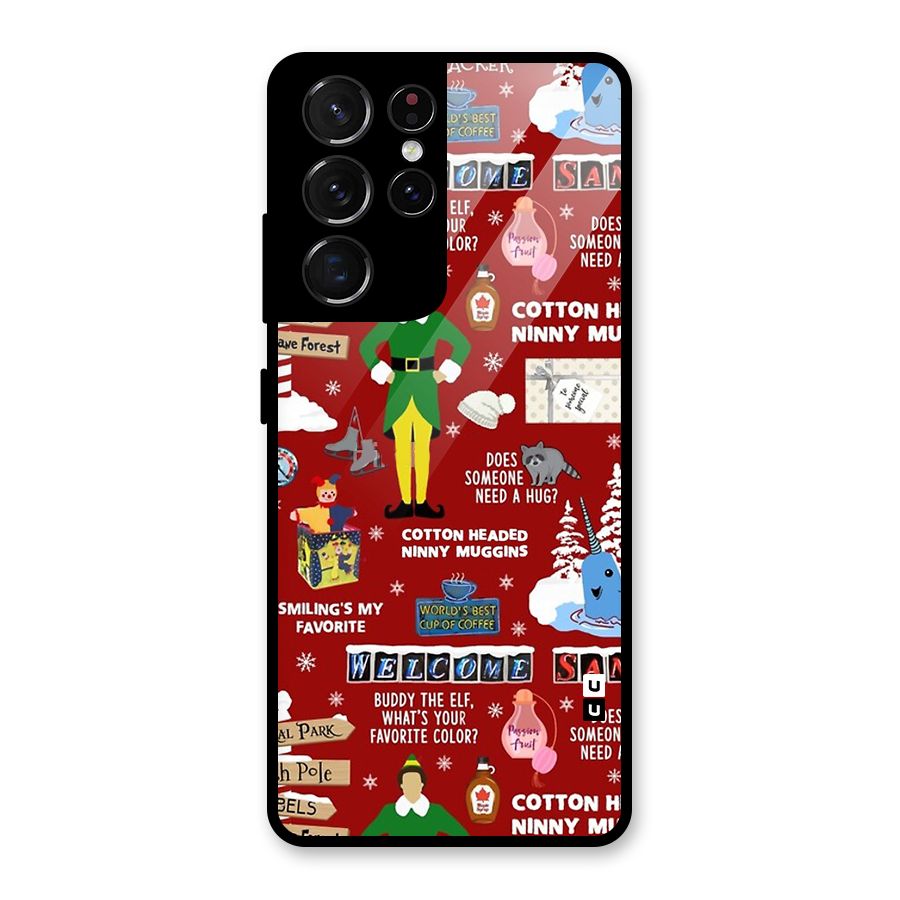 Christmas Cute Doodles Glass Back Case for Galaxy S21 Ultra 5G