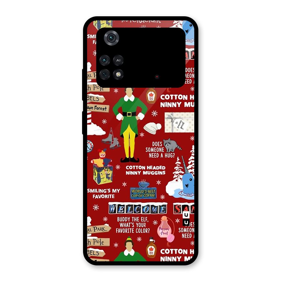 Christmas Cute Doodles Glass Back Case for Poco M4 Pro 4G
