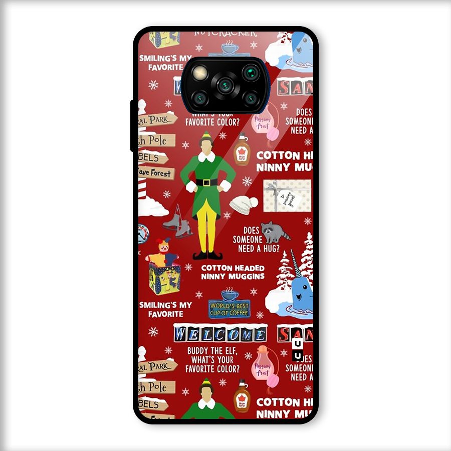 Christmas Cute Doodles Glass Back Case for Poco X3