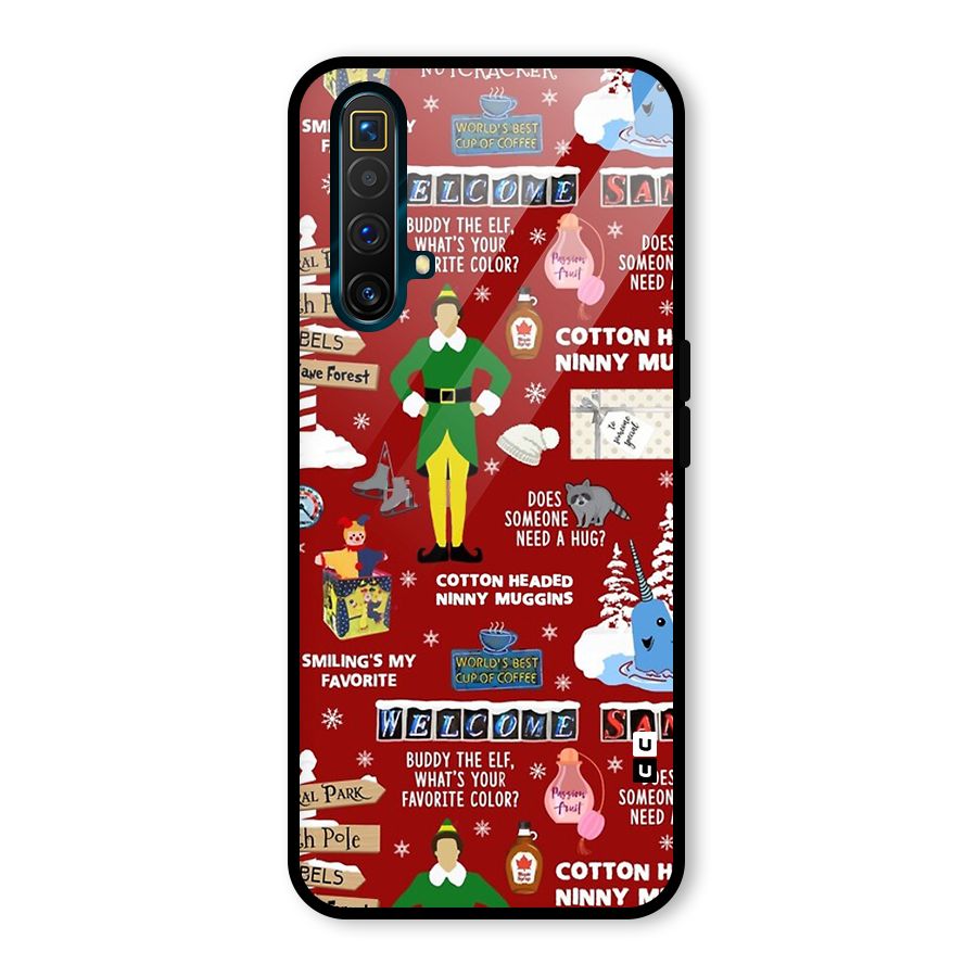 Christmas Cute Doodles Glass Back Case for Realme X3