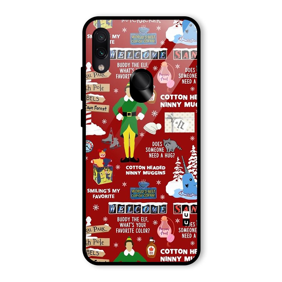 Christmas Cute Doodles Glass Back Case for Redmi Note 7 Pro
