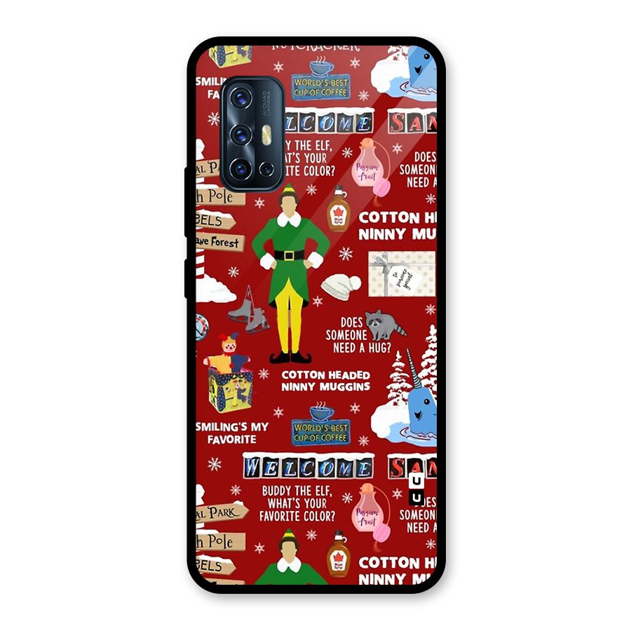 Christmas Cute Doodles Glass Back Case for Vivo V17