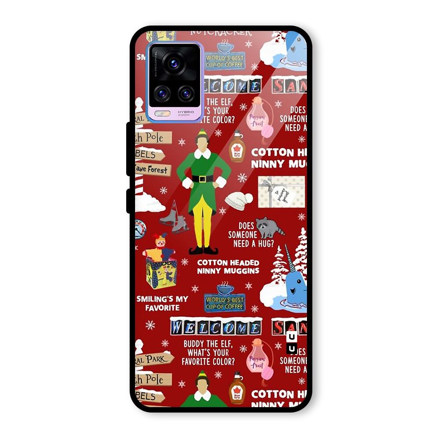 Christmas Cute Doodles Glass Back Case for Vivo V20 Pro