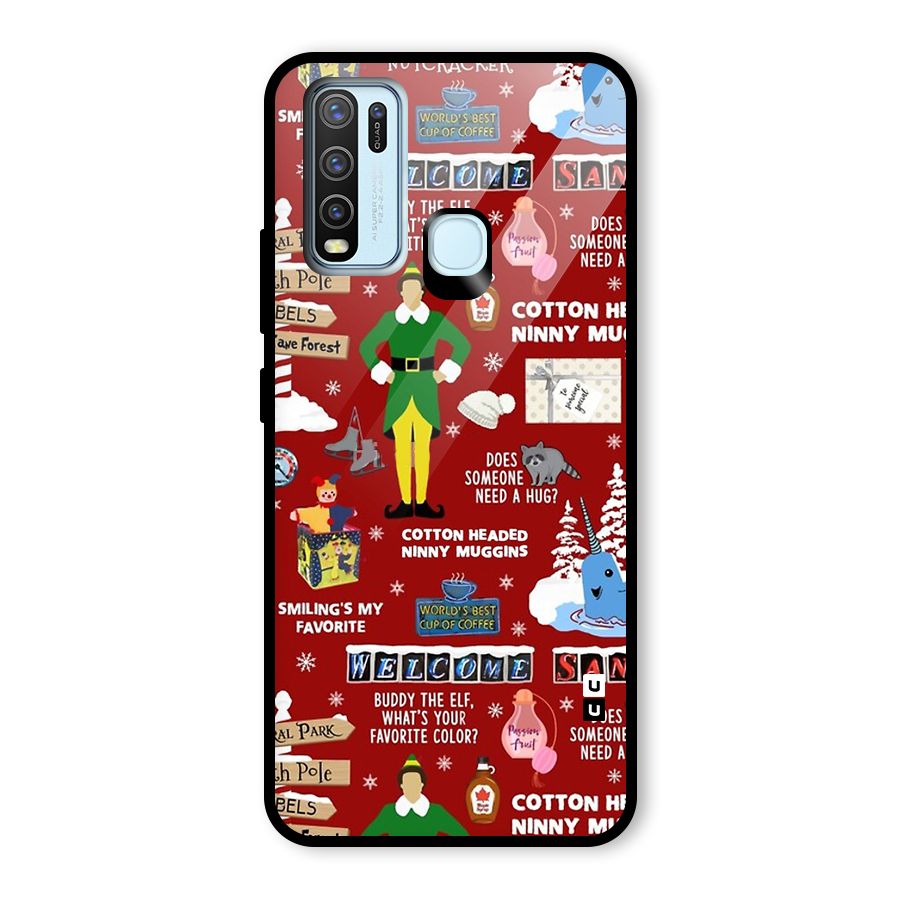 Christmas Cute Doodles Glass Back Case for Vivo Y30