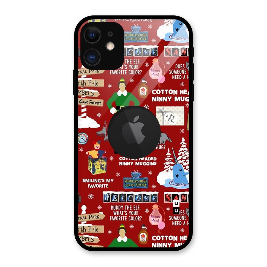 Christmas Cute Doodles Glass Back Case for iPhone 11 Logo Cut