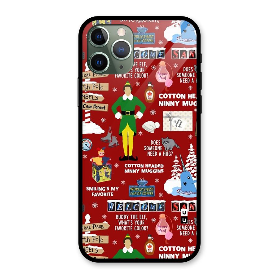 Christmas Cute Doodles Glass Back Case for iPhone 11 Pro
