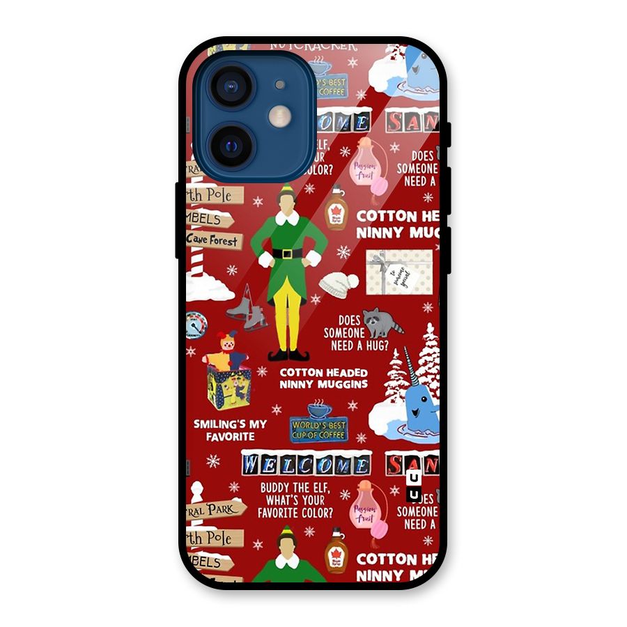 Christmas Cute Doodles Glass Back Case for iPhone 12 Mini