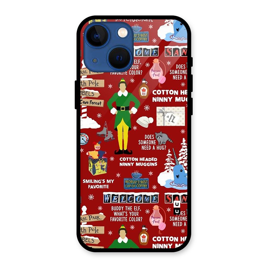 Christmas Cute Doodles Glass Back Case for iPhone 13 Mini