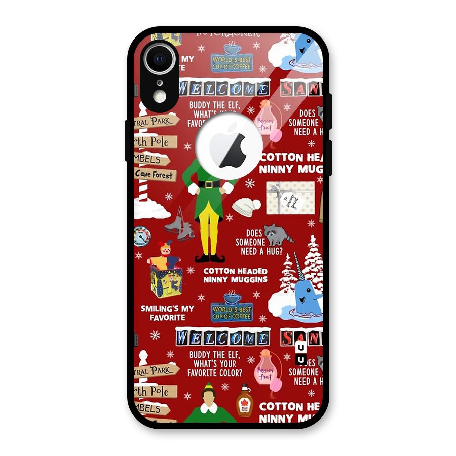Christmas Cute Doodles Glass Back Case for iPhone XR Logo Cut