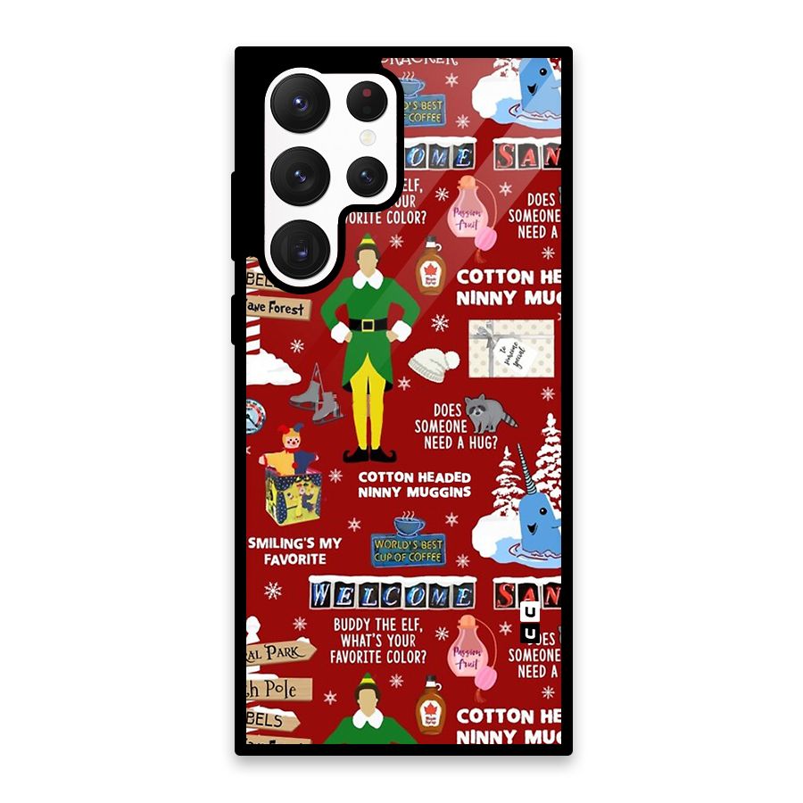 Christmas Doodles Glass Back Case for Galaxy S22 Ultra 5G