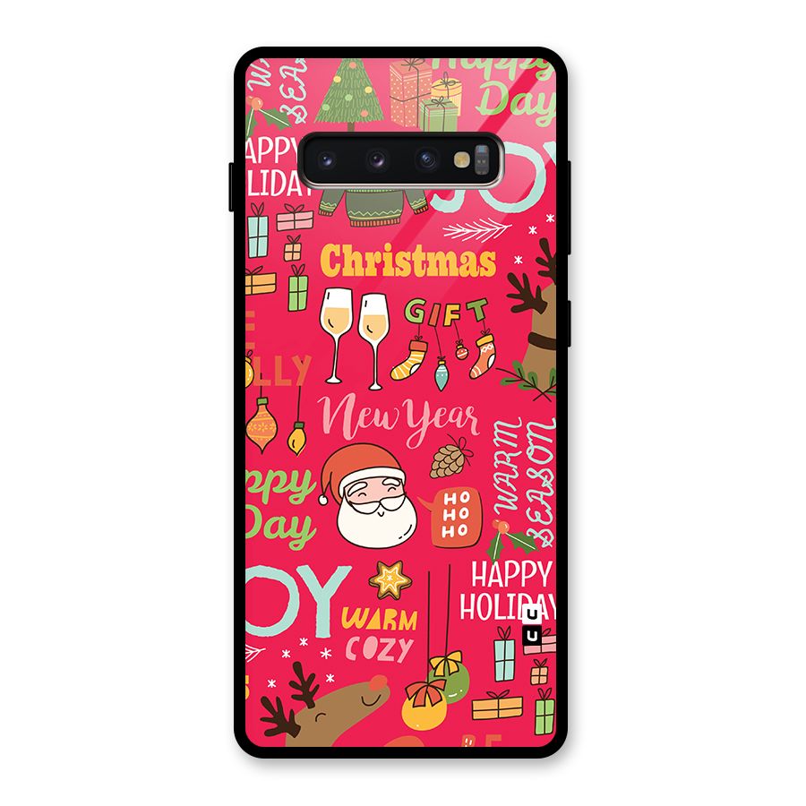 Christmas Joy Happy Day Glass Back Case for Galaxy S10 Plus