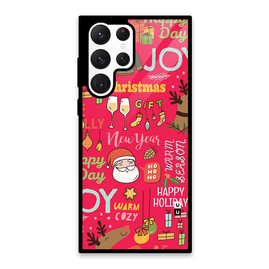 Christmas Joy Happy Day Glass Back Case for Galaxy S22 Ultra 5G